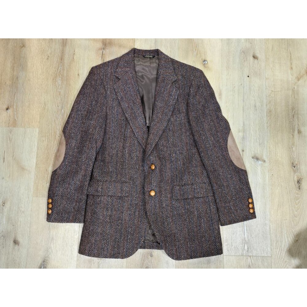 Vintage Austin Manor Wool Tweed Blazer Mens 38S Brown Elbow Patch USA
